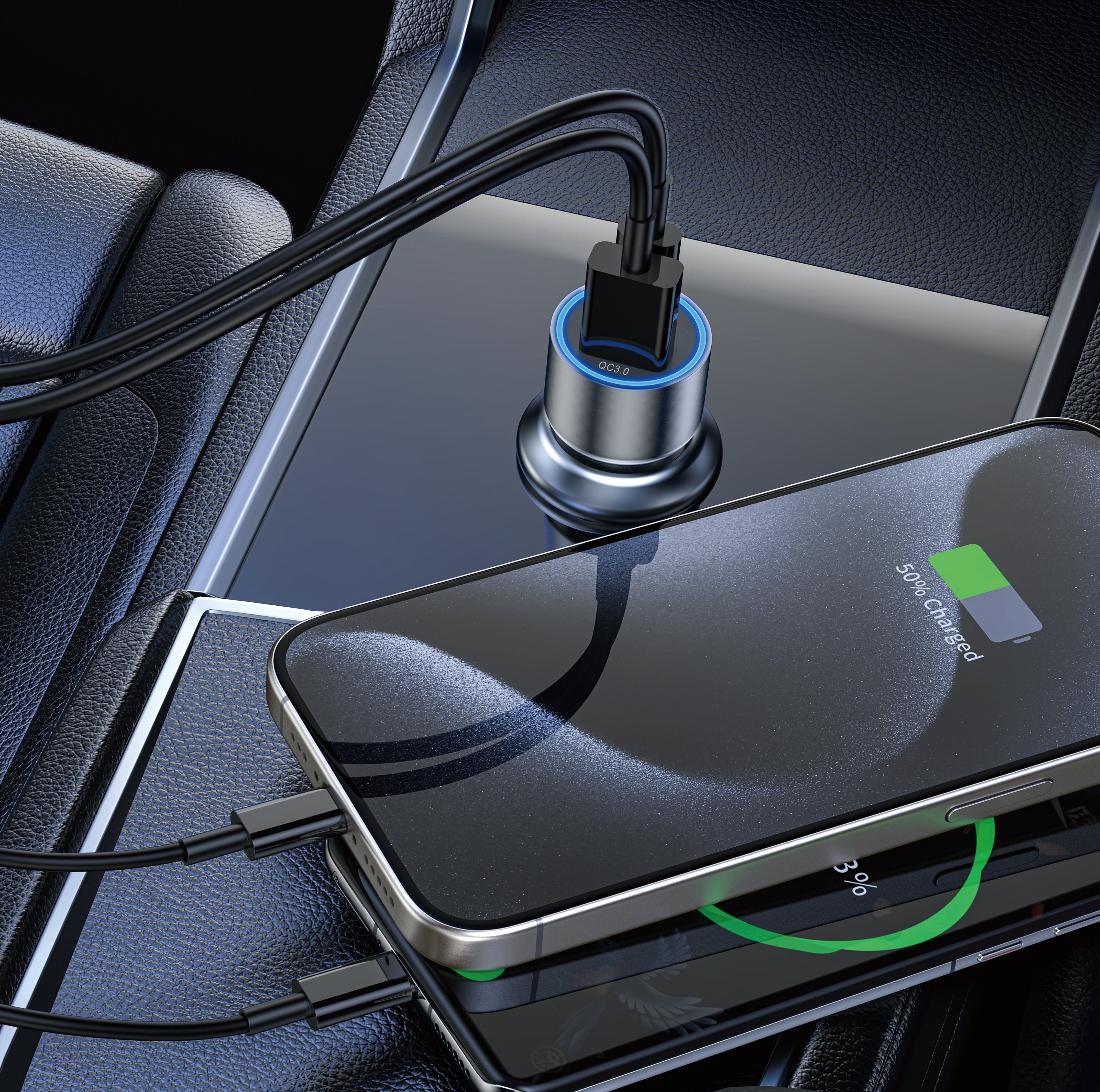 90 Percent MotoCharger45 – Dual-Port Transparent Car Charger 43W 90 Percent MotoCharger45 – Dual-Port Transparent Car Charger 43W